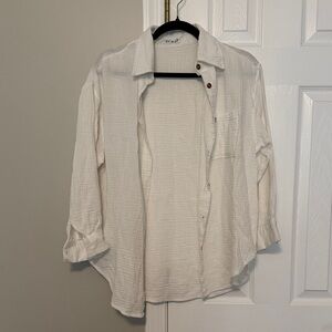 V Neck Short Sleeve Button Down Shirts - Size S